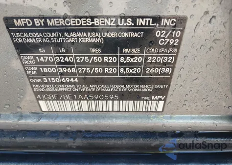 2010 Mercedes-Benz Gl 450 4Matic из США, поврежденный, VIN 4JGBF7BE1AA590595